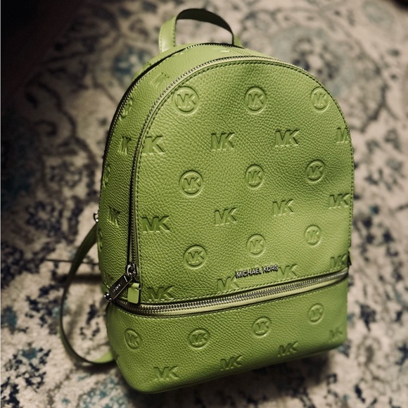 Michael Kors Rhea MD Logo Debossed Zip Backpack - lime main image 6